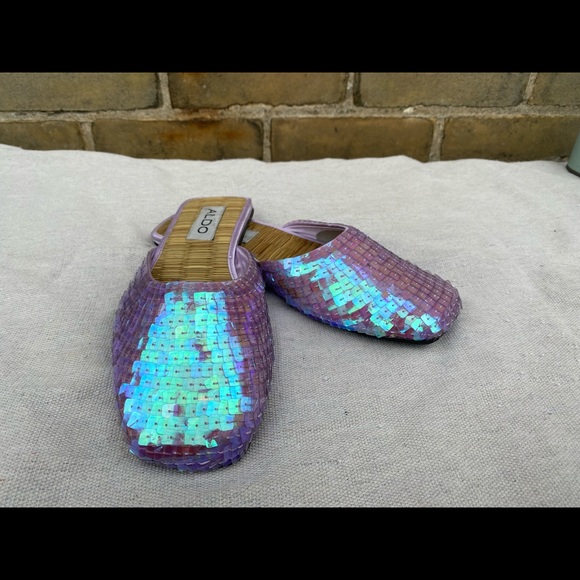 Purple Sequin Sparkle Iridescent y2k 2000s Aldo Slide Slippers Size 6 - Picture 1 of 6